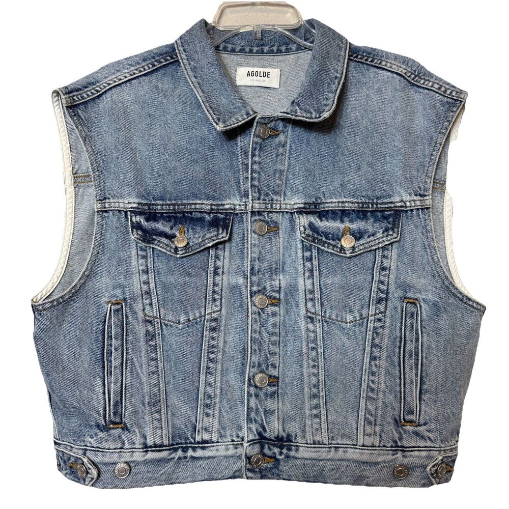 AGOLDE Charli Organic Cotton Denim Vest In Immortal Blue Cropped Festival Size M
